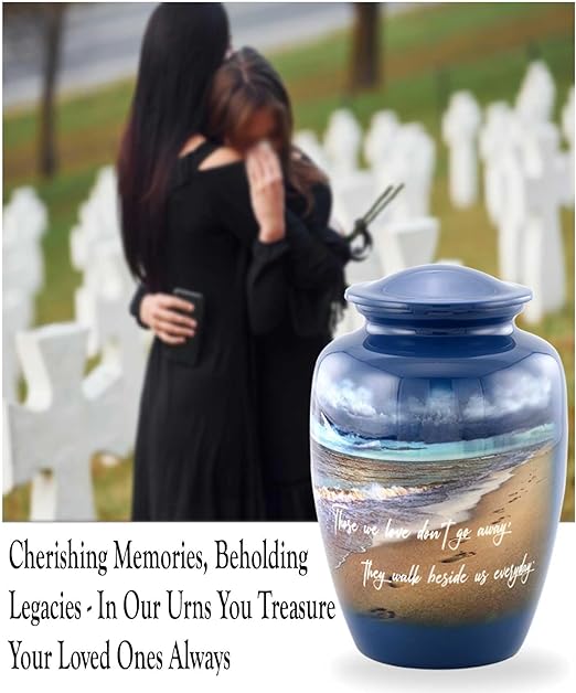 Footprints Urn, Footprints Cremation Urn for Ashes, Handcrafted Adult Beach Urn, Seaside Urn, Full Size Beach Cremation Urn with Velvet Bag (Large)