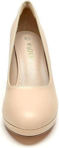 WuORWu Women's Round Toe Low Platform High Heel Pumps