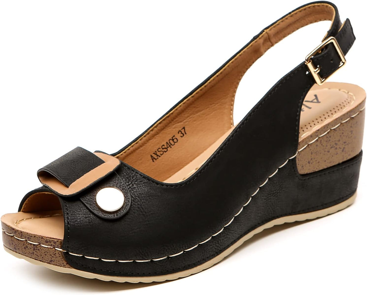 Altxic Women's Peep Toe Bow Hollow Out Slingback Platform Wedge Sandals