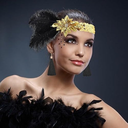 1920S Accessories for Women Pearl Necklace Plume Headband Long Gloves Multi-Layer Rhinestones Pearl Bracelet Earrings