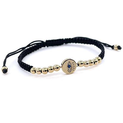 Lucky Evil Eye Charm Hand-Woven Adjustable String Bracelet for Women Protection (Black)