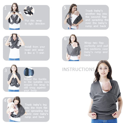 Baby wrap Carrier,Softness Organic Cotton,Breathable Adjustable Strap Baby Hold Carrier for Newborn Up to 40 lbs (Black)