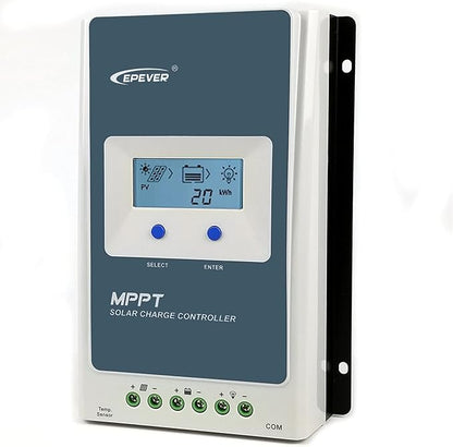 EPEVER 40amp MPPT Solar Charge Controller 12V24V Auto, Negative Grounded 40A Solar Panel Charge Regulator w LCD Display for 12V24V Gel Sealed Flooded and Lithium Battery