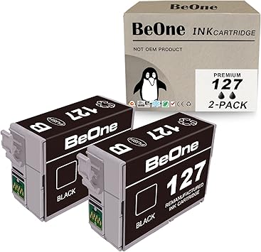 BeOne Remanufactured Ink Cartridges Replacement for Epson T127 127 to use with Workforce 60 545 630 633 635 645 840 845 WF-3520 WF-3530 WF-3540 WF-7010 WF-7510 WF-7520 Printer (2 Black)