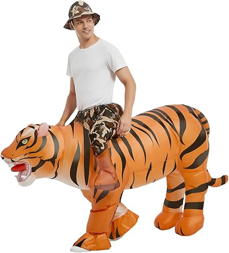 GOOSH Inflatable Tiger Costume for Adult Halloween Costume Women Man Funny Blow up Costume for Halloween Party Cosplay
