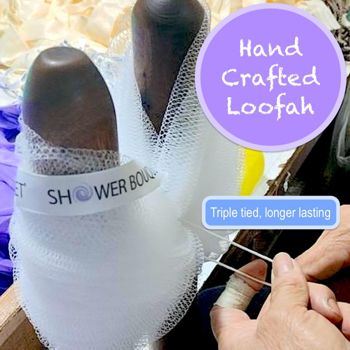 Loofah-Charcoal Back-Scrubber & Bath-Sponge Set // 1 Long-Handle-Back-Brush Plus 2 Extra Large 75g Soft Mesh Loofa-Lufa-Loufa Puff Poufs, Men & Women - Exfoliate with Full Pure Cleanse