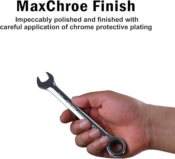 Egofine 916 inch Ratcheting Combination Wrench SAE, Industrial Grade Gear Spanner with 12-Point Design, 72-Tooth Ratchet, Chrome Vanadium Steel