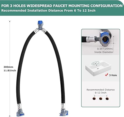 Replacement Quick Connect Hose Hot  Cold Water Mixer Line for PARLOS Widespread Faucet with Snap-in Fast Lock, 2102601