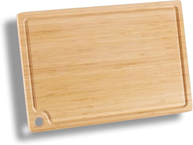 Wood Cutting Board for Kitchen Reversible Cutting Boards with Juice Groove, Wooden Chopping Board for Meat, Fruit, Vegetables  Cheese (Bamboo, 1)