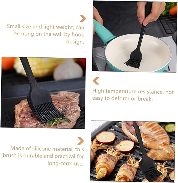 Unomor 2pcs Silicone Oil Brush Bbq Oil Brush Pan Oil Brush Bbq Meat Brush Bbq Basting Brush Baking Oil Brush Cooking Brush for Oil Baking Supplies Kitchen Silicone Brush Black