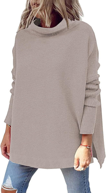 LILLUSORY Women Mock Turtleneck Sweater Oversized Long Tunic Winter Clothes | Mock Neck, Slide Slit, Cozy Comfy, Plus Size, Casual Knit, Pullover Tunics, Wear with Leggings, 2026 Winter Clothes