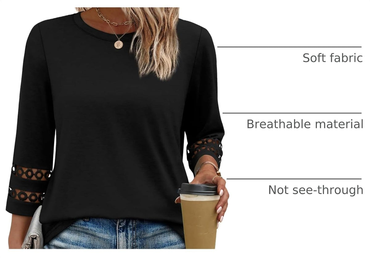 XIEERDUO 3/4 Length Sleeve Womens Tops and Blouses Dressy Casual Crewneck T Shirts Fashion Clothes Loose Fit Trendy