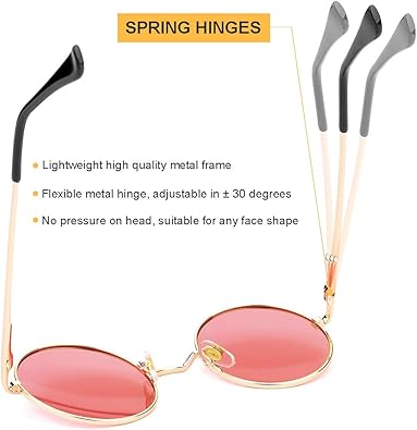 Gleyemor Polarized Round Sunglasses for Men Women Hippie Small Circle Glasses Red Yellow Lenses