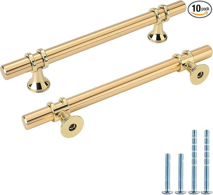 Rergy Cabinet Handles Drawer Pulls and Knobs, 10Pack Gold 5inch Hole Center, Kitchen Hardware for Dresser Handle Zinc Alloy Furniture Pull