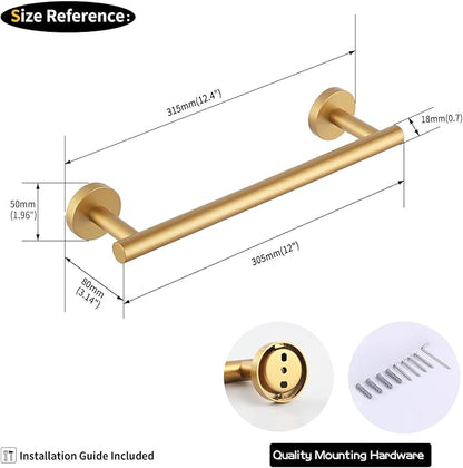 GERZWY 12-Inch Bathroom Towel Bar Modern Round Style Gold Stainless Steel Hand Towel Holder Wall Mount AG1101C30.5-BE