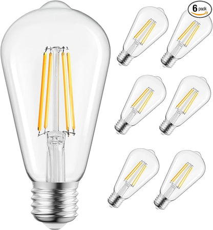 Brightown 6 Pack LED Edison Light Bulbs, 6W, Equivalent 60W, High Bright 2700K Warm White,750 Lumens, Non-Dimmable, E26 Base ST58 Antique Filament Bulbs with 80 CRI for Ceiling Fan Bathroom Porch