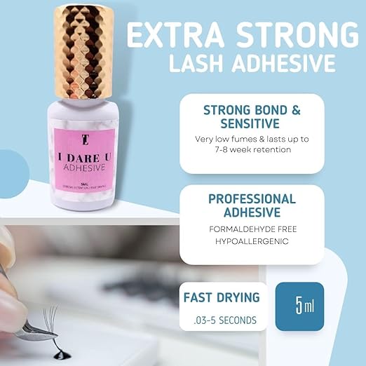 I Dare You Eyelash Extension Glue - 05-1 Seconds Lash Extension Glue (5ml) Fast Drying, Strong Lash Adhesive, 8 Weeks Retention - Fast Curing Extreme Retention Lash Glue for Eyelash Extensions