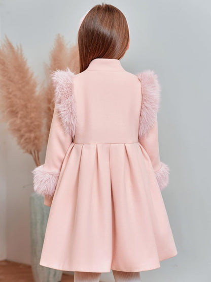 Toddler Girls Faux Fur Dress Coat Kids Winter Warm Jacket Long Sleeve Button Wool Coat 12 Months - 12 Years