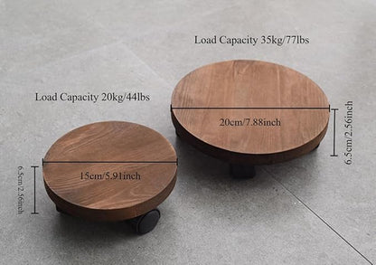 Solid Wood Planter Tray with Rollers, 360 Degree Rotating Wheels Flower Pot Caddy for Home Garden Office Decor, Plant Pot Cart Vases Holder Whiskey Barrels Support Rack (Round 15cm)