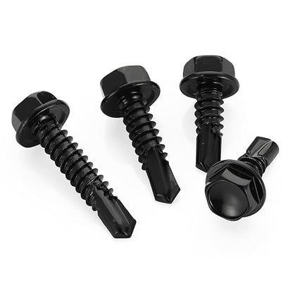 10 x 1 Hex Washer Head Self Tapping Drilling Screws Black Finish, 410 Stainless Steel, 100 PCS