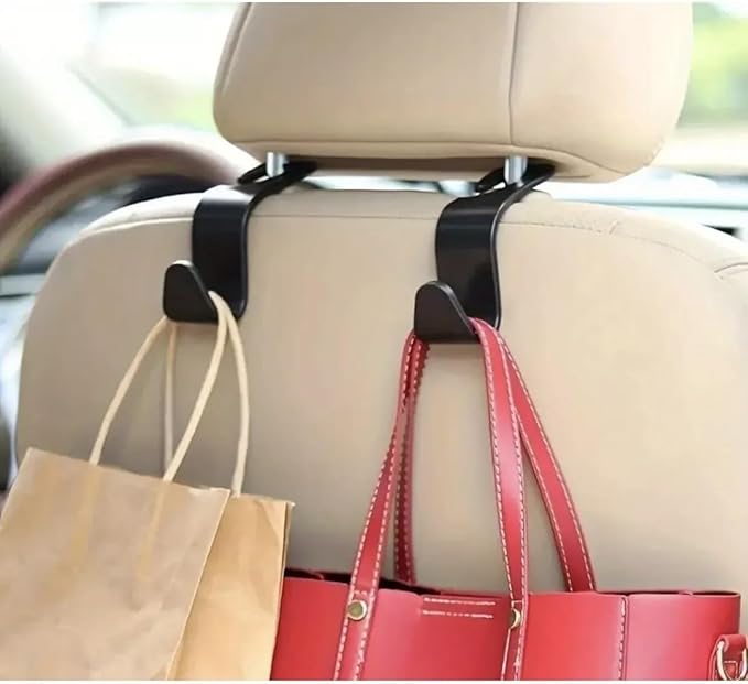 2 Car Seat Hooks Hanger Hooks - 2pc Headrest Hook Organizer in Black Metal - for Organizing Items on Car Seat