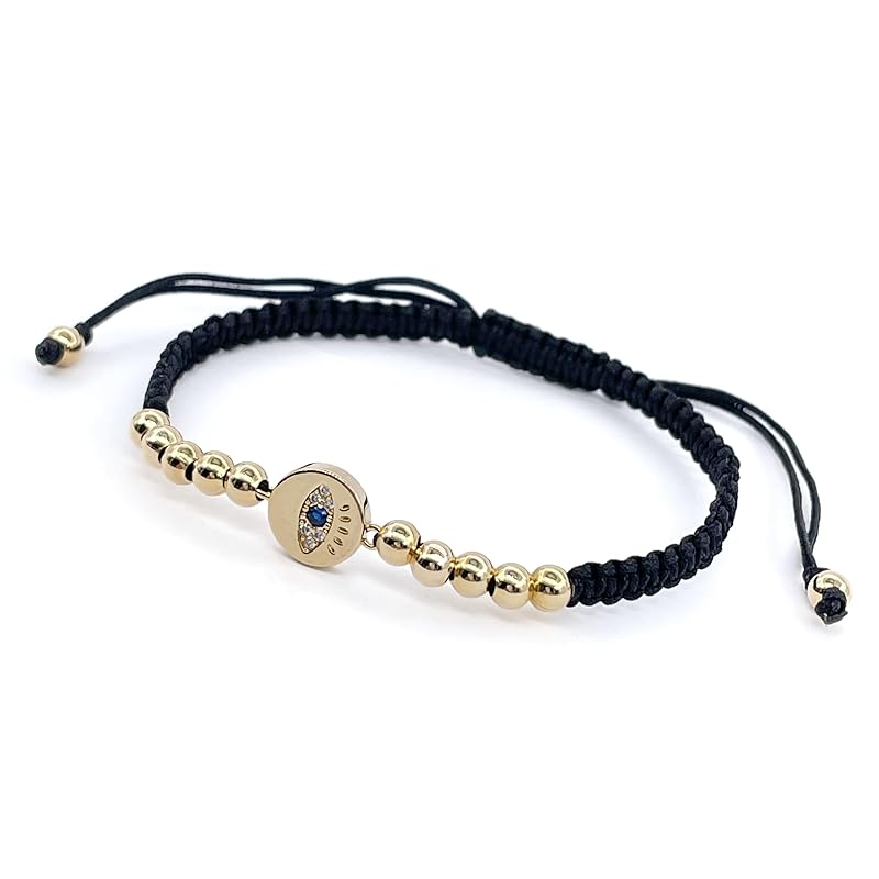 Lucky Evil Eye Charm Hand-Woven Adjustable String Bracelet for Women Protection (Black)