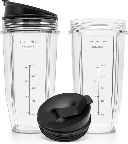 24 oz Blender Cups Replacement for Ninja, Smoothie Blender Cups for Ninja Auto iQ Blender BL642 BL450 BL480 BN801 SS101 SS351 SS151 SS401 (2 Pack)