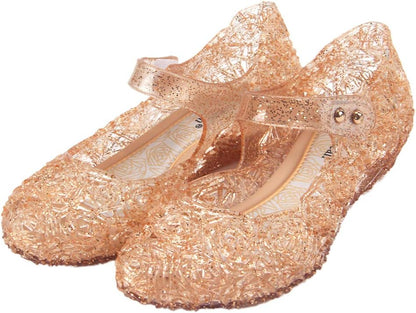 Princess Jelly Flats for Toddler & Little Girls, Dress Shoes for Halloween | Lightweight Slip-On Jelly Sandals for Costume Dress Up, Christmas, Birthday Parties & Everyday Wear