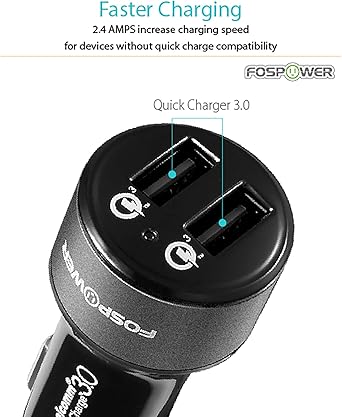 FosPower USB Car Charger, 3.0 Fast Charging 2 Port Cigarette Lighter Adapter UL Listed 36W Qualcomm Quick Charger Compatible with iPhone, iPad, Samsung Galaxy, LG, Google Pixel, Moto