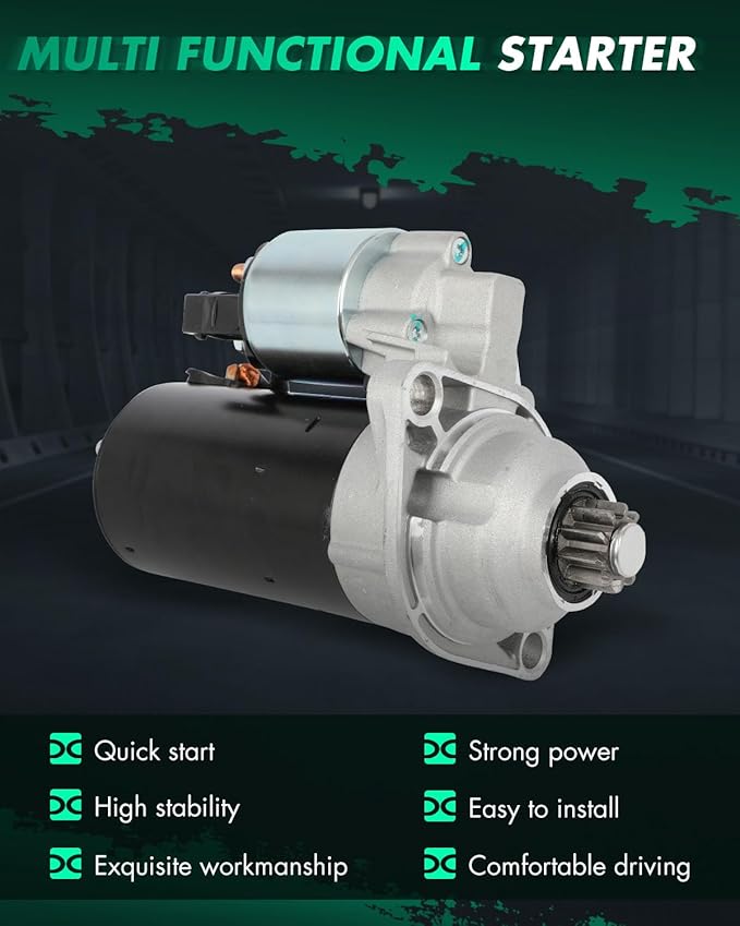SCITOO Starter Motor 17724 16013 for Volkswagen for Cabrio 2.0L 1995-1997 for Volkswagen for Passat 1.9L 1995-1997 BOSCH PMGR 12V 2.0kW CCW 10 Tooth