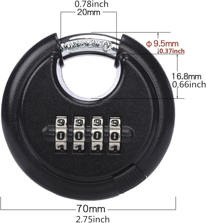 szhdxsy Outdoor Combiantion Padlock - 4 Digit Heavy Duty Disc Lock with Hardened Shackle,Combo Padlock for Gate,Storage Unit,Fence,1 Pcs,,Black