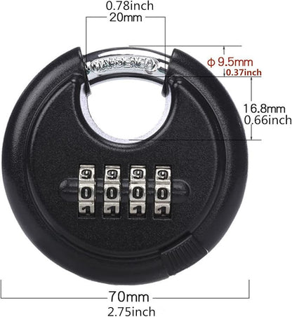 szhdxsy Outdoor Combiantion Padlock - 4 Digit Heavy Duty Disc Lock with Hardened Shackle,Combo Padlock for Gate,Storage Unit,Fence,1 Pcs,,Black