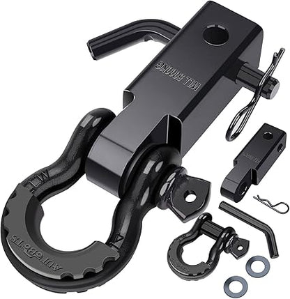 AUTOBOTS Shackle Hitch Receiver 2", 45,000 Lbs Break Strength Heavy Duty Receiver with 5/8" Screw Pin, 3/4" D Ring Shackles, Towing Accessories for Vehicle Recovery Off-Road, Black&Black