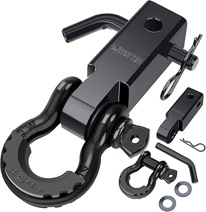 AUTOBOTS Shackle Hitch Receiver 2", 45,000 Lbs Break Strength Heavy Duty Receiver with 5/8" Screw Pin, 3/4" D Ring Shackles, Towing Accessories for Vehicle Recovery Off-Road, Black&Black