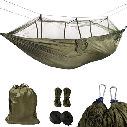 Camping Hammock with Mosquito Net Portable Lightweight Hanging Hammocks with 2 Tree Straps 210T Parachute Nylon Hammock for Outdoor Hiking Survival Travel, Green