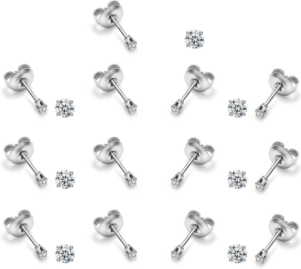 Stud Earrings for Women, 20G Hypoallergenic Surgical Steel Cubic Zirconia Earrings CZ Earrings ( 10 )