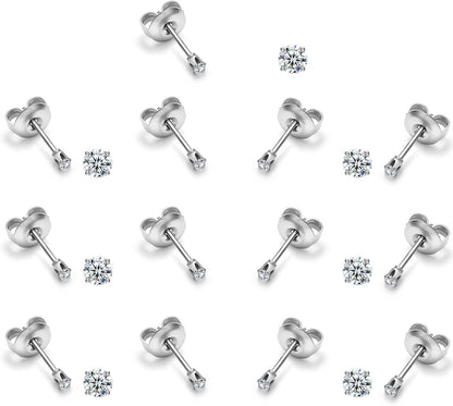 Stud Earrings for Women, 20G Hypoallergenic Surgical Steel Cubic Zirconia Earrings CZ Earrings ( 10 )