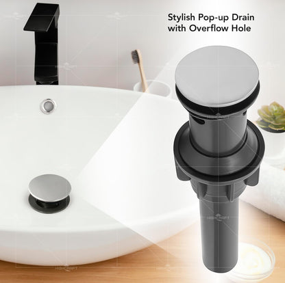 Bathroom Sink Drain with Overflow- Pop Up Drain for Bathroom Sink, Drain Assembly with Overflow Stopper, Sink Push Pop-up Drain Stopper for Lavatory Vanity Vessel Sink, Brushed Nickel