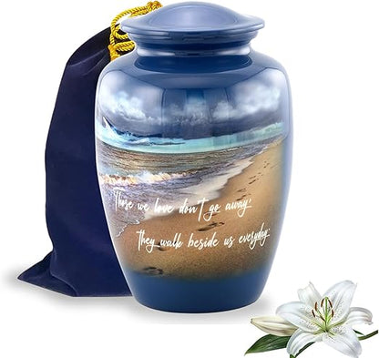 Footprints Urn, Footprints Cremation Urn for Ashes, Handcrafted Adult Beach Urn, Seaside Urn, Full Size Beach Cremation Urn with Velvet Bag (Large)