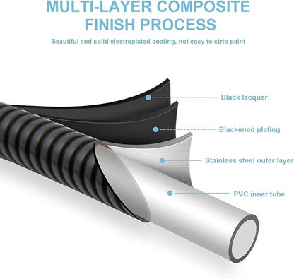 OFFO Shower Hose, Kink Free Stainless Steel Shower Hose Attachment Electroplating Handheld Shower Head Hose Flex Hoses Extension with Brass Insert  Nut for Pet Bathing Cleaning 60 Inch, Matte Black