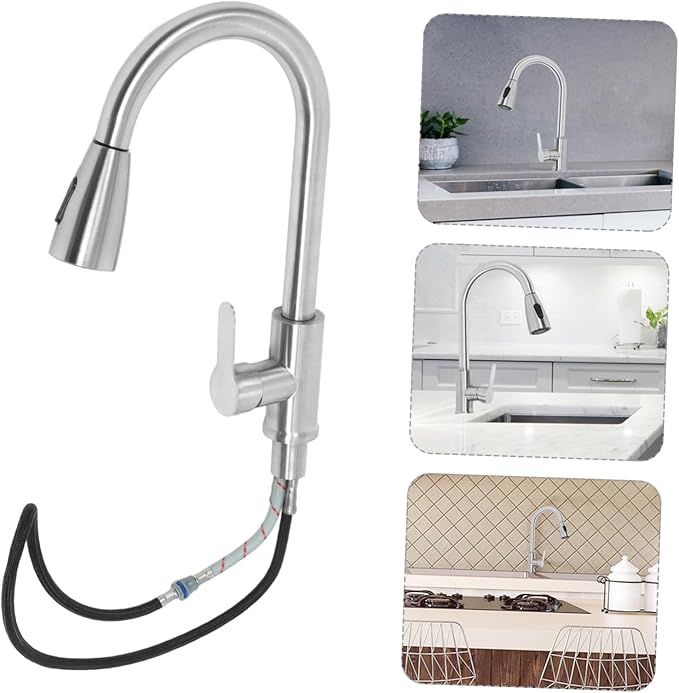 Stylish Single Hole Kitchen Faucet Pull Out Swivel Tap Mixer 304 Stainless Steel Easy to Clean Modern Brass Streamspray Mode for Twin Drainer Sinks