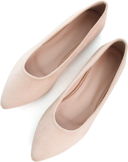 Women's Suede Pointed Toe Ballet Flats Comfortable Wedding Party Slip-On Ballerina Dressy Shoes for Women