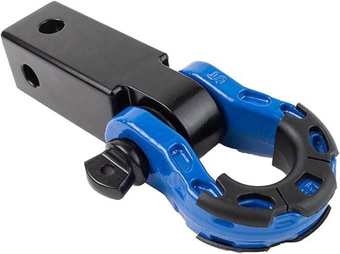GearAmerica Aluminum 2x2 Hitch Receiver  Mega Shackle 32,000 lbs (16T) MBS, 16,000 lbs (8T) WLL - for Heavy Duty Towing and Off-Road Recovery - Includes Shackle, Washers  Pin - Black  Blue