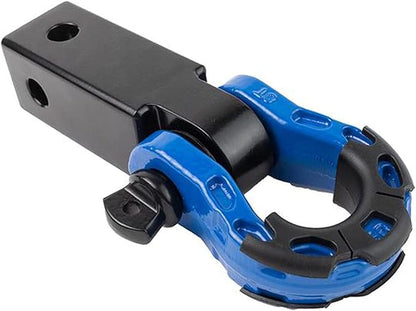 GearAmerica Aluminum 2x2 Hitch Receiver  Mega Shackle 32,000 lbs (16T) MBS, 16,000 lbs (8T) WLL - for Heavy Duty Towing and Off-Road Recovery - Includes Shackle, Washers  Pin - Black  Blue