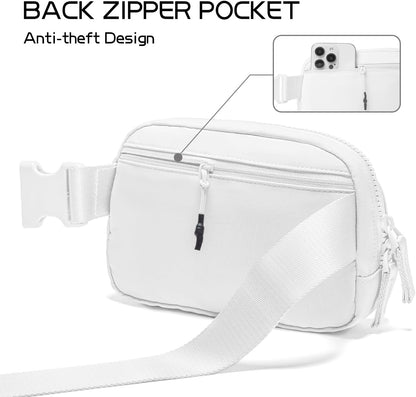 Belt Bag for Women Two-Way Zipper Cross Body Fanny Pack Fashion Waist Packs Everywhere Belt Bag with Adjustable Strap Gifts for Teen Girls Women Men (White)