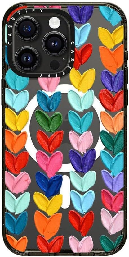 CASETiFY Impact Case for iPhone 15 Pro Max [4X Military Grade Drop Tested / 8.2ft Drop Protection/Compatible with Magsafe] - Cute Prints - Clear Polka Daub Hearts - Clear Black