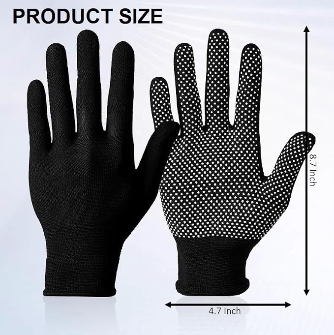 2 Pairs Work Gloves with Anti-Slip Grip Dots - Thin Breathable Cotton Gloves for Men & Women - Stretchy Cloth Gloves for Warehouse, Gardening & Woodworking (Black)