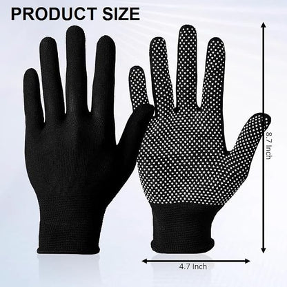 2 Pairs Work Gloves with Anti-Slip Grip Dots - Thin Breathable Cotton Gloves for Men & Women - Stretchy Cloth Gloves for Warehouse, Gardening & Woodworking (Black)