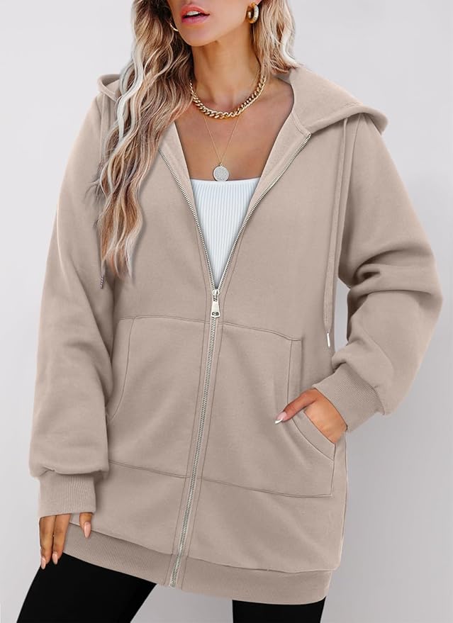 StunShow Women's Zip Up Hoodies Oversized Fleece Long Sleeve Sweatshirts Casual Fall Jacket Coat with Pocket(S-3XL)