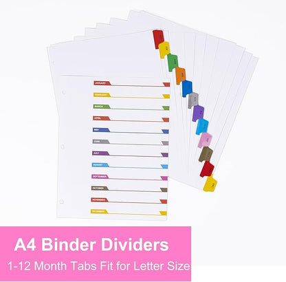 Monthly Dividers for 3 Ring Binder, 12 Month Tabs, Multicolor Month Tabs Binder Dividers - with Table of Contents Page, 3 Set